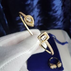 Swarovski Elements Gold over 925 Sterling Silver Adjustable Cuff Bracelet NEW